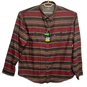 NWT G.H. Bass & Co Striped Button-Up Shirt 2X-Large Red/Gray Long Sleeve Casual
